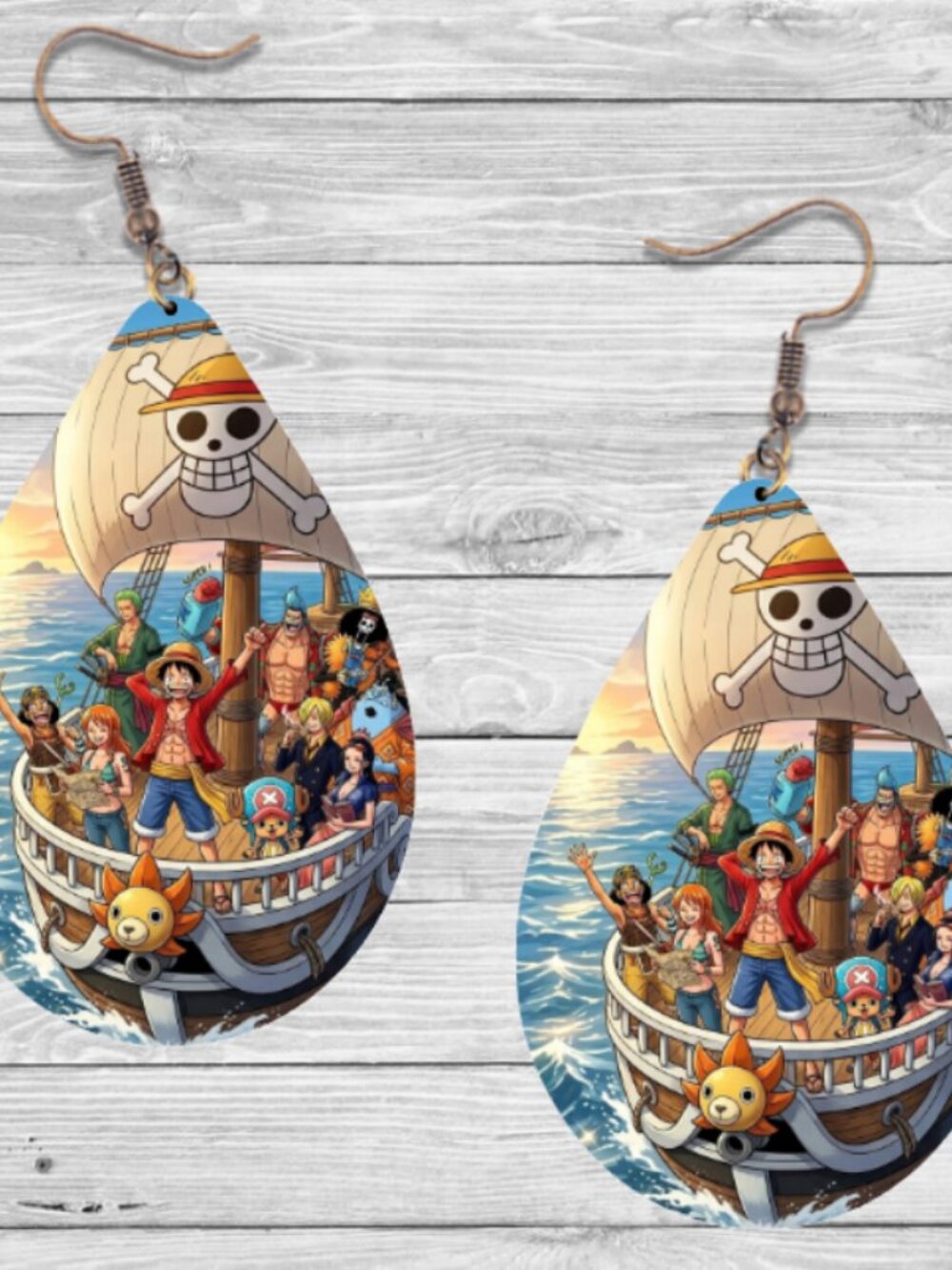 One Piece Earrings: Anime Wooden Teardrop Hypoallergenic Earrings